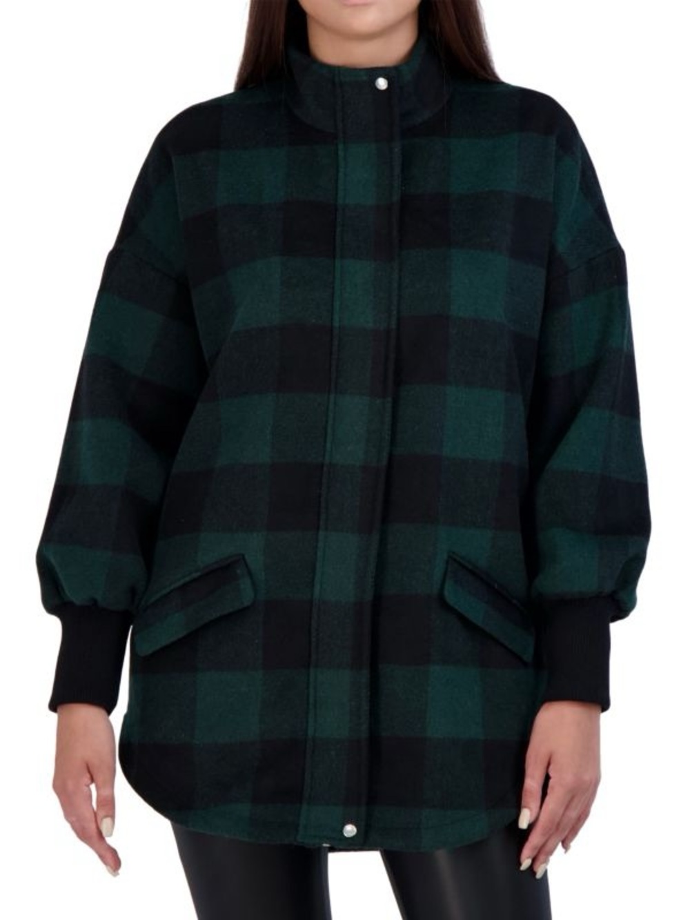 Ookie & Lala Green Black Buffalo Plaid Wool Bomber Coat